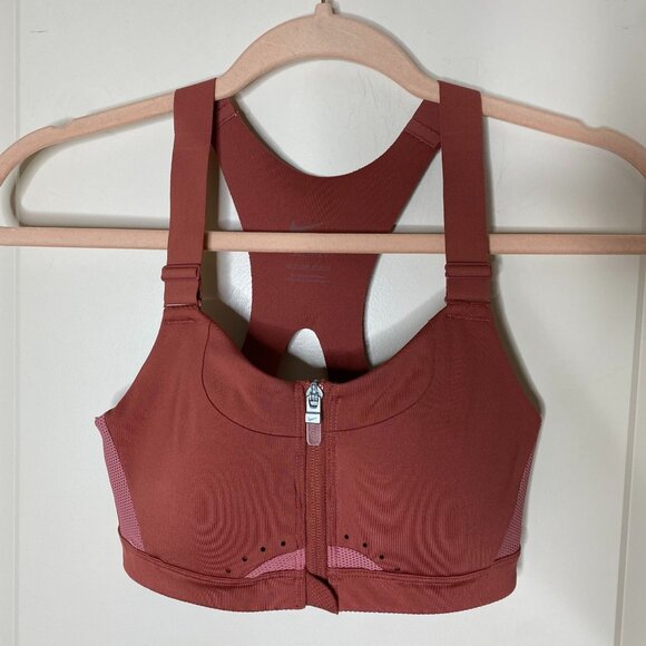 Nike DriFIT Zip-Front Sports Bra XS High Impact Rust / Red - Picture 1 of 6
